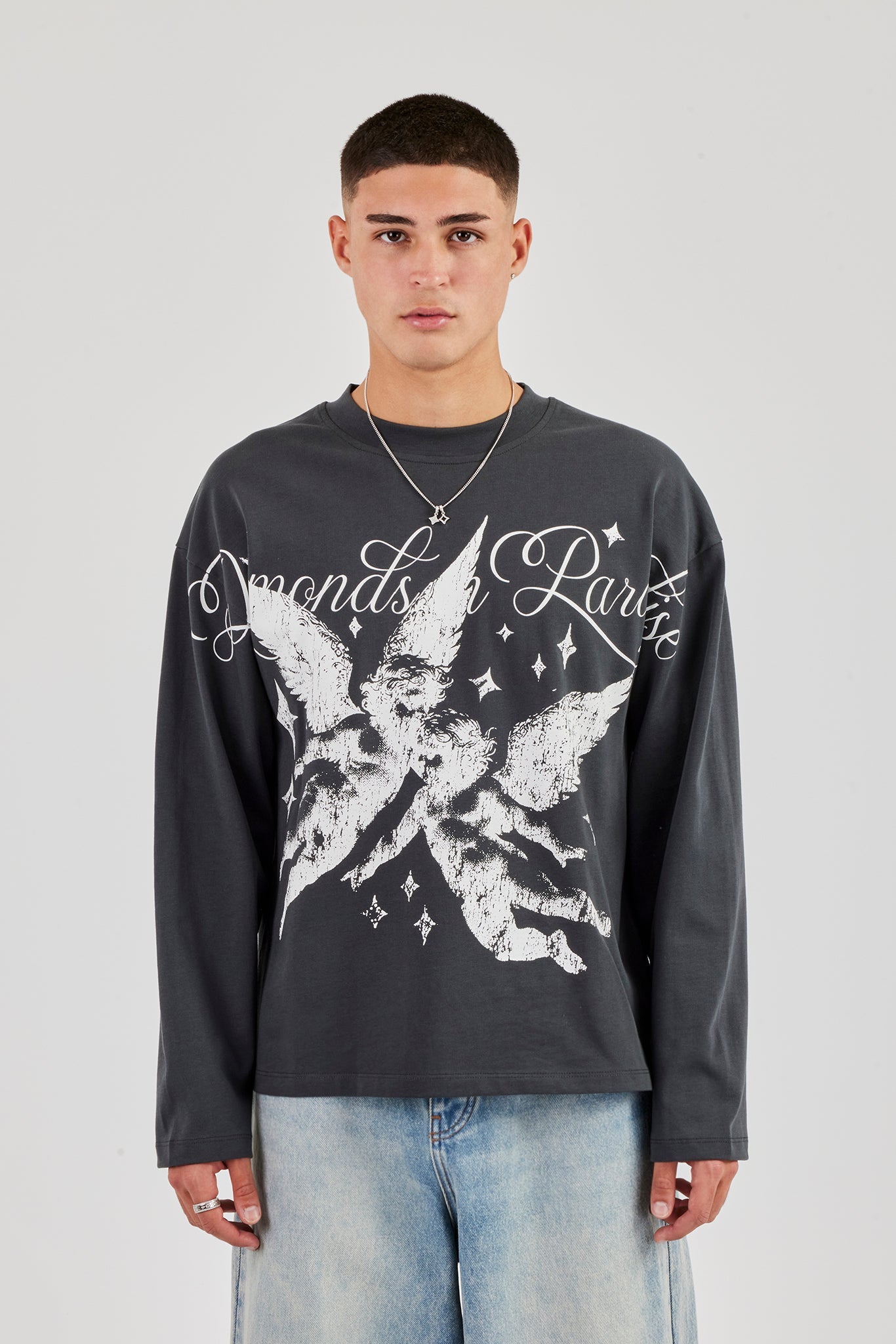 Long Sleeve Diamonds In Paradise T-Shirt - Charcoal